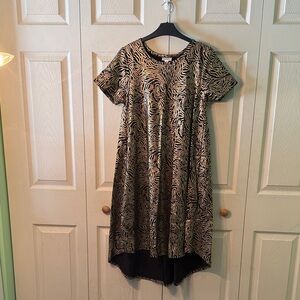 LuLaRoe Black and Gold Hi-Low Foil Print Dress